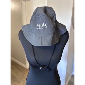 Huk Performance Fishing Boonie‎ Bucket Hat Dark Gray Sun Protection Drawstring